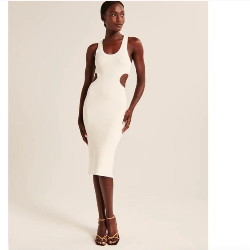 Abercrombie Women’s Elevated Knit Side Cutout Midi Dress White S